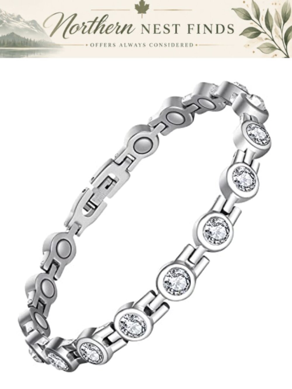 Titanium Steel Magnetic Bracelet 3500 Gauss Adjustable